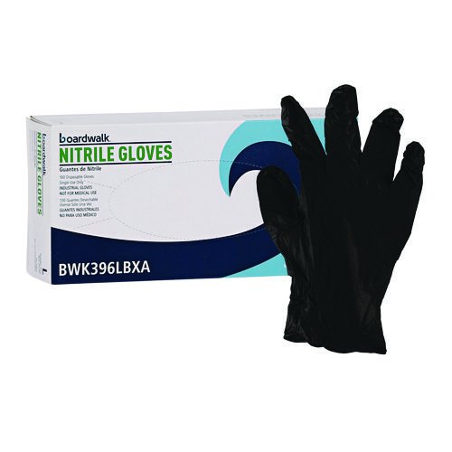 Picture of Disposable General-Purpose Powder-Free Nitrile Gloves, Large, Black, 4.4 mil, 100/Box, 10 Boxes/Carton