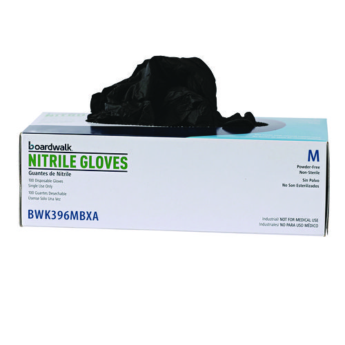 Picture of Disposable General-Purpose Powder-Free Nitrile Gloves, Medium, Black, 4.4 mil, 100/Box