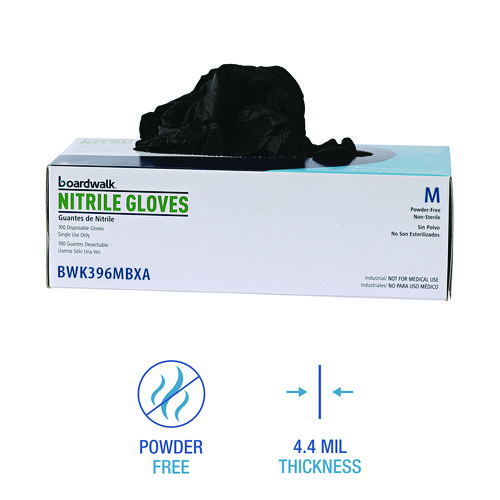 Picture of Disposable General-Purpose Powder-Free Nitrile Gloves, Medium, Black, 4.4 mil, 100/Box