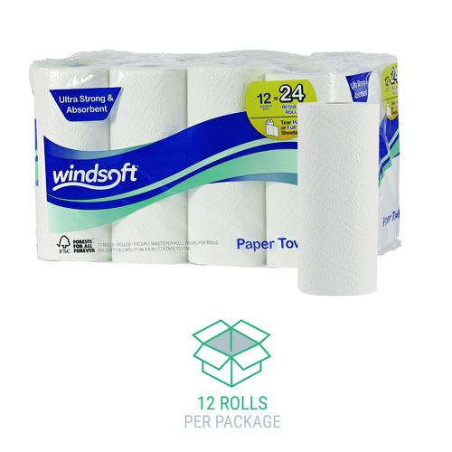 Picture of Premium Kitchen Roll Towels, 2-Ply, 11 x 6, White, 110/Roll, 12 Rolls/Carton