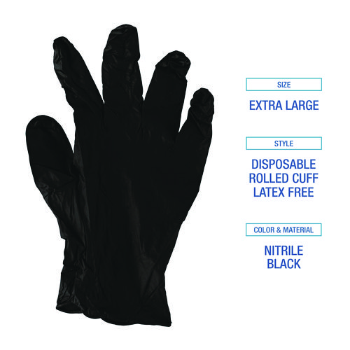 Picture of Disposable General-Purpose Powder-Free Nitrile Gloves, X-Large, Black, 4.4 mil, 100/Box