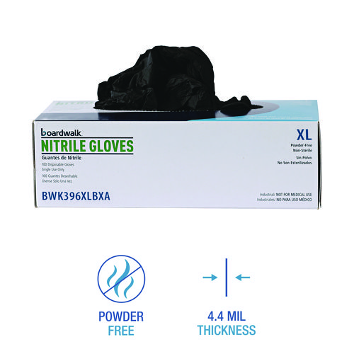 Picture of Disposable General-Purpose Powder-Free Nitrile Gloves, X-Large, Black, 4.4 mil, 100/Box, 10 Boxes/Carton