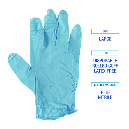 Picture of Disposable Examination Nitrile Gloves, Large, Blue, 5 mil, 1,000/Carton