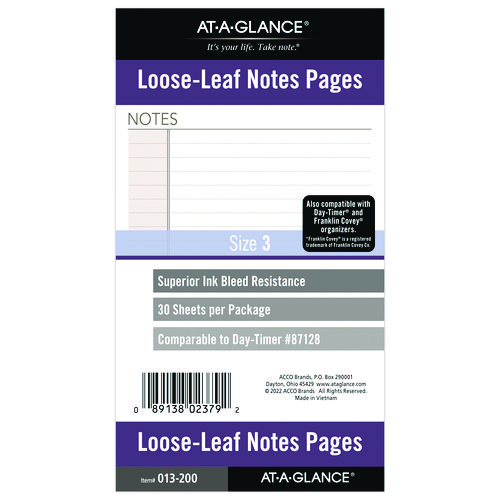 Picture of Lined Notes Pages for Planners/Organizers, 6.75 x 3.75, White Sheets, Undated