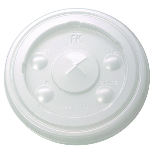 Picture of Kal-Clear/Nexclear Drink Cup Lids, Flat w/X-Style Straw Slot, Flavor Buttons, Fits 12-14 oz Cold Cups, Translucent, 1,000/CT