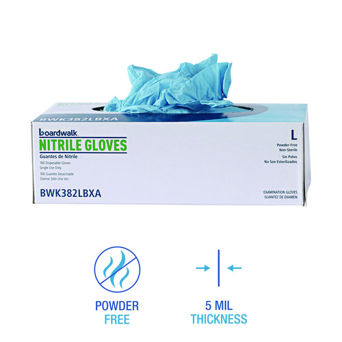 Picture of Disposable Examination Nitrile Gloves, Large, Blue, 5 mil, 1,000/Carton