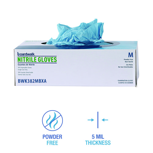 Picture of Disposable Examination Nitrile Gloves, Medium, Blue, 5 mil, 100/Box