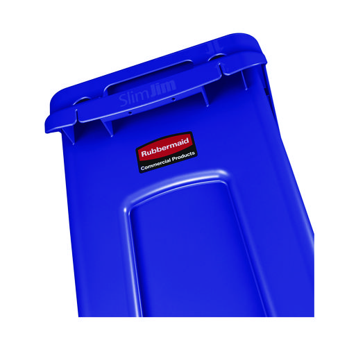 Picture of Slim Jim Plastic Recycling Container with Venting Channels, 23 gal, Plastic, Blue