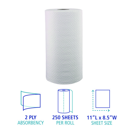 Picture of Kitchen Roll Towel, 2-Ply, 11 x 8.5, White, 250/Roll, 12 Rolls/Carton