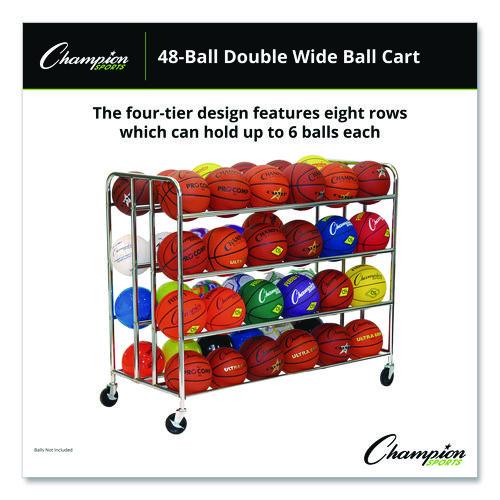 Picture of 48 Ball Double Wide Ball Cart, Metal, 176 lb Capacity, 24 x 55.5 x 46.5, Chrome