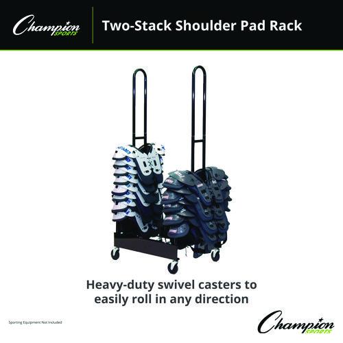 Picture of Mobile Two-Stack Shoulder Pad Rack, Metal, 176 lb Capacity, 24" x 30" x 69", Black