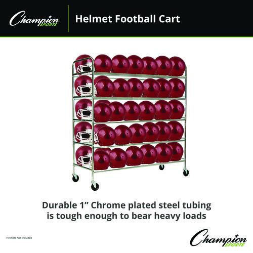 Picture of 60 Helmet Football Cart, Five Shelves, Metal, 176 lb Capacity, 24" x 61" x 65", Chrome