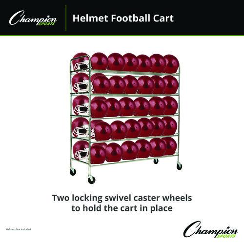 Picture of 60 Helmet Football Cart, Five Shelves, Metal, 176 lb Capacity, 24" x 61" x 65", Chrome