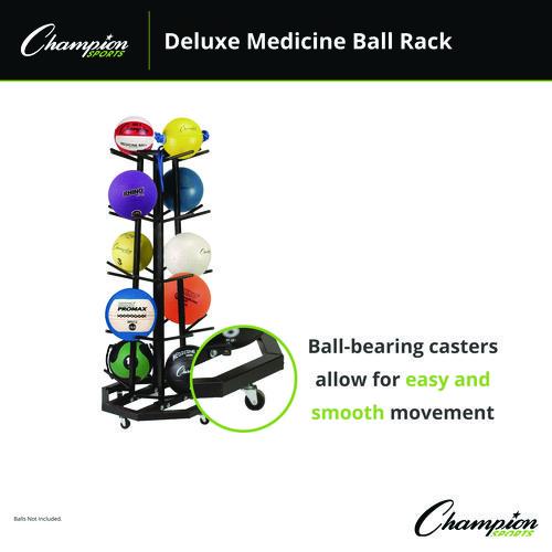Picture of Deluxe Five-Row Mobile Medicine Ball Rack, Metal, 198 lb Capacity, 25" x 25" x 56", Black