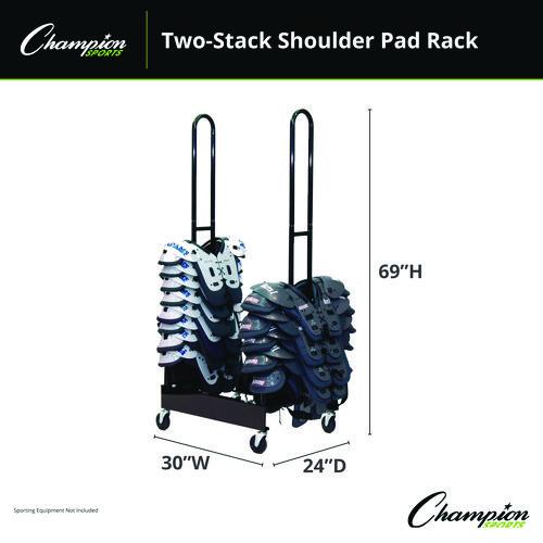 Picture of Mobile Two-Stack Shoulder Pad Rack, Metal, 176 lb Capacity, 24" x 30" x 69", Black