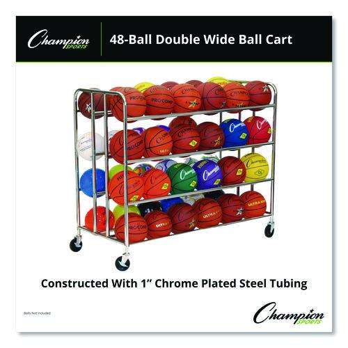 Picture of 48 Ball Double Wide Ball Cart, Metal, 176 lb Capacity, 24 x 55.5 x 46.5, Chrome