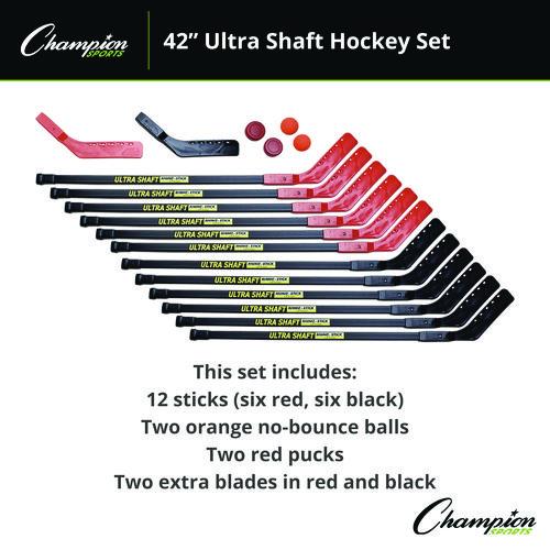 Picture of Ultra Shaft Hockey Set, Twelve 42" Hockey Sticks/Two Pucks/Two Balls/Two Extra Blades