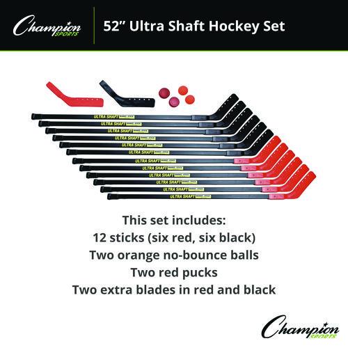 Picture of Ultra Shaft Hockey Set, Twelve 52" Hocket Sticks/Two Balls/Two Pucks/Two Extra Blades