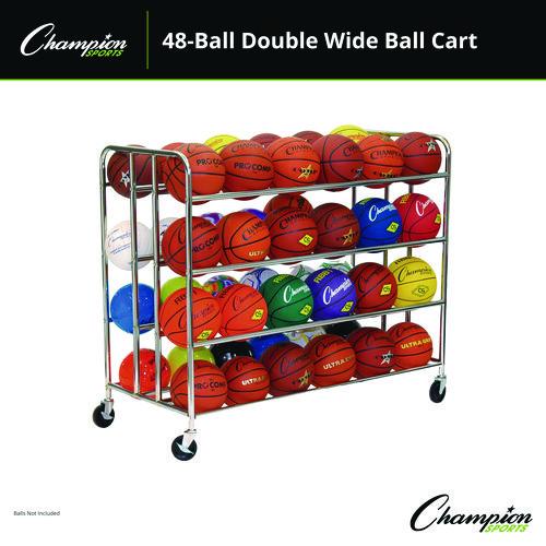 Picture of 48 Ball Double Wide Ball Cart, Metal, 176 lb Capacity, 24 x 55.5 x 46.5, Chrome