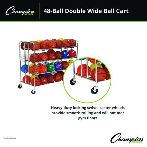 Picture of 48 Ball Double Wide Ball Cart, Metal, 176 lb Capacity, 24 x 55.5 x 46.5, Chrome