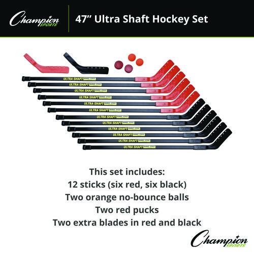 Picture of Ultra Shaft Hockey Set, Twelve 47' Hockey Sticks/Two Pucks/Two Balls/Two Extra Blades