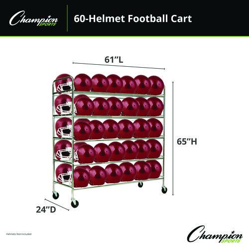 Picture of 60 Helmet Football Cart, Five Shelves, Metal, 176 lb Capacity, 24" x 61" x 65", Chrome