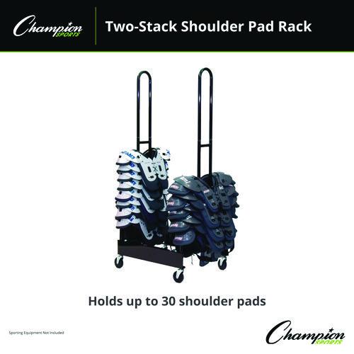 Picture of Mobile Two-Stack Shoulder Pad Rack, Metal, 176 lb Capacity, 24" x 30" x 69", Black