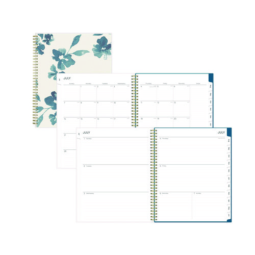 Picture of Bakah Blue Academic Year Weekly/Monthly Planner, Floral Artwork, 11 x 8.5, Blue/White Cover, 12-Month (July-June): 2024-2025