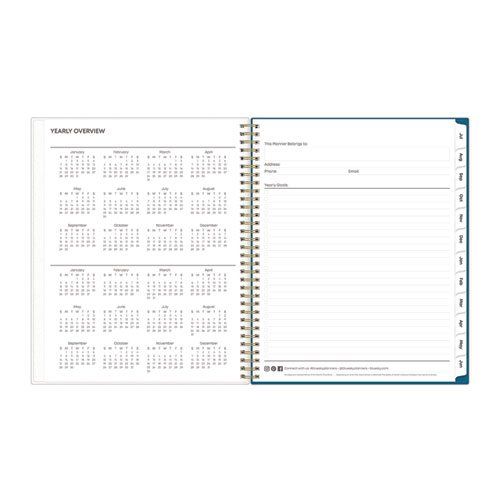 Picture of Bakah Blue Academic Year Weekly/Monthly Planner, Floral Artwork, 11 x 8.5, Blue/White Cover, 12-Month (July-June): 2024-2025