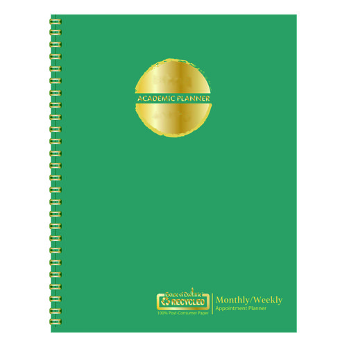 Picture of 100% Recycled MonoBright Monthly/Weekly Planner, 11 x 8.5, Green/Gold Cover, 12-Month (July to June): 2024 to 2025