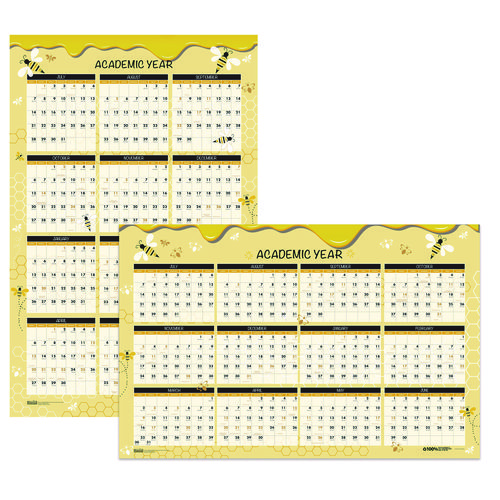 Picture of 100% Recycled Academic Honeycomb Laminated Wall Calendar, 24 x 37, Tan/Yellow Sheets, 12-Month (July-June): 2024 to 2025