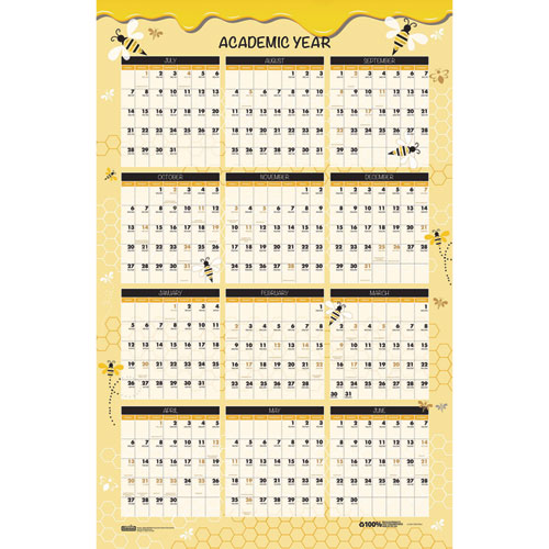 Picture of 100% Recycled Academic Honeycomb Laminated Wall Calendar, 24 x 37, Tan/Yellow Sheets, 12-Month (July-June): 2024 to 2025