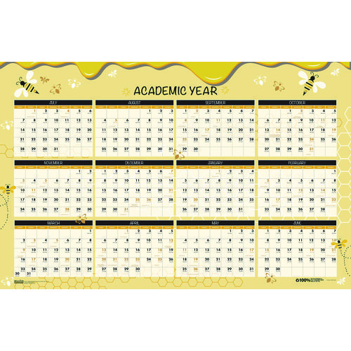 Picture of 100% Recycled Academic Honeycomb Laminated Wall Calendar, 24 x 37, Tan/Yellow Sheets, 12-Month (July-June): 2024 to 2025