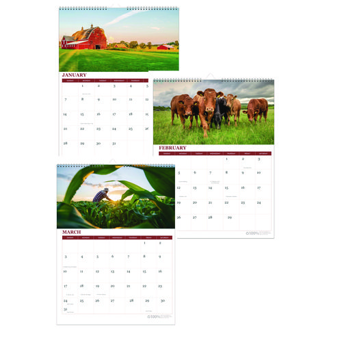 Picture of 100% Recycled Farm Life Wall Calendar, 11 x 14, White/Multicolor Sheets, 12-Month (Jan-Dec): 2025