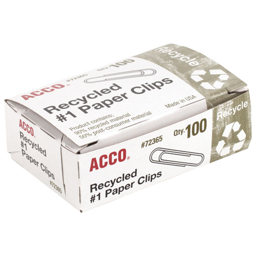 Picture of Recycled Paper Clips, #1, Smooth, Silver, 100 Clips/Box, 10 Boxes/Pack