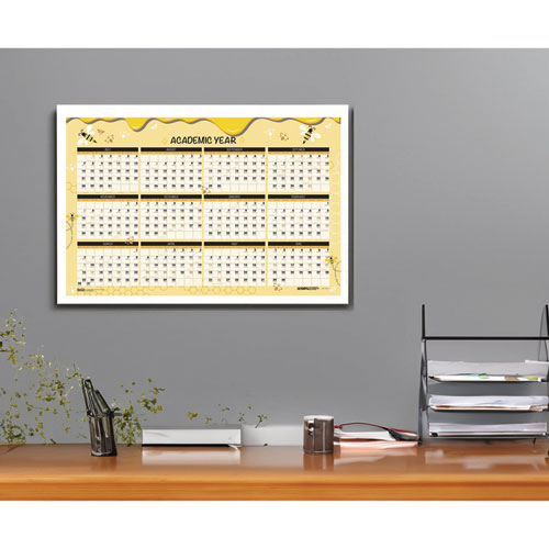 Picture of 100% Recycled Academic Honeycomb Laminated Wall Calendar, 24 x 37, Tan/Yellow Sheets, 12-Month (July-June): 2024 to 2025