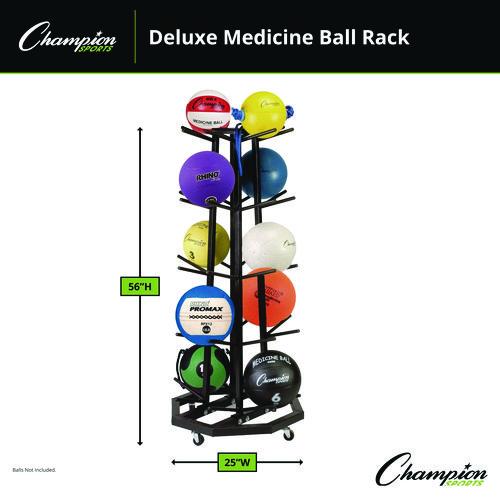 Picture of Deluxe Five-Row Mobile Medicine Ball Rack, Metal, 198 lb Capacity, 25" x 25" x 56", Black