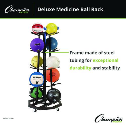 Picture of Deluxe Five-Row Mobile Medicine Ball Rack, Metal, 198 lb Capacity, 25" x 25" x 56", Black