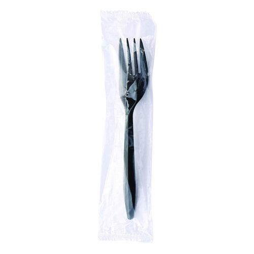 Picture of Mediumweight Wrapped Polypropylene Cutlery, Fork, Black, 1,000/Carton