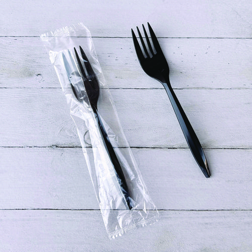 Picture of Mediumweight Wrapped Polypropylene Cutlery, Fork, Black, 1,000/Carton