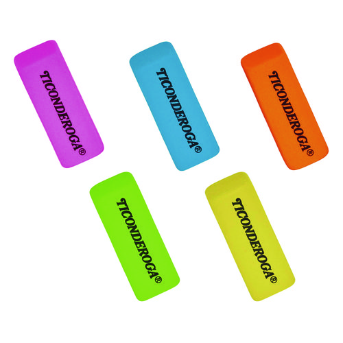 Picture of Neon Wedged Block Erasers, For Pencil Marks, Slanted-Edge Rectangular Block, Medium, Assorted Colors, 30/Box