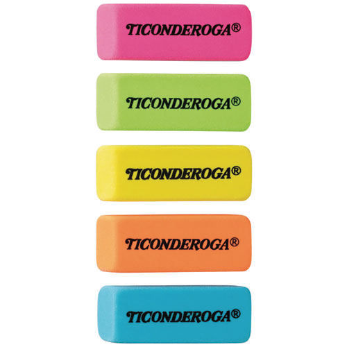 Picture of Neon Wedged Block Erasers, For Pencil Marks, Slanted-Edge Rectangular Block, Medium, Assorted Colors, 30/Box