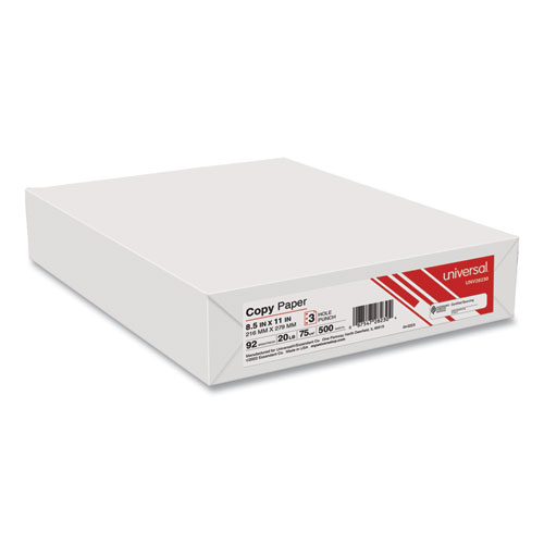 Picture of Copy Paper, 92 Bright, 3-Hole, 20 lb Bond Weight, 8.5 x 11, White, 500 Sheets/Ream, 10 Reams/Carton