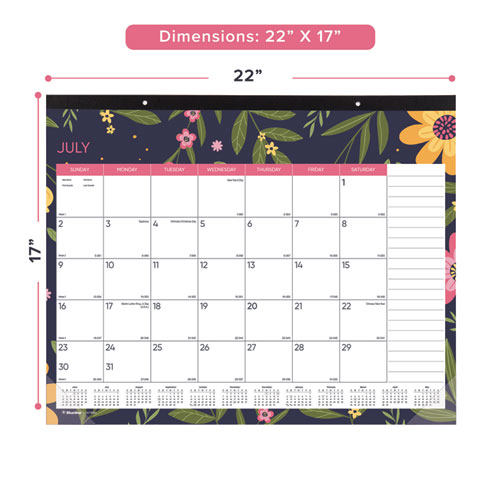 Picture of Academic 18-Month Desk Pad Calendar, 22 x 17, White/Multicolor Sheets, Black Headband, 18-Month (July to Dec): 2024 to 2025