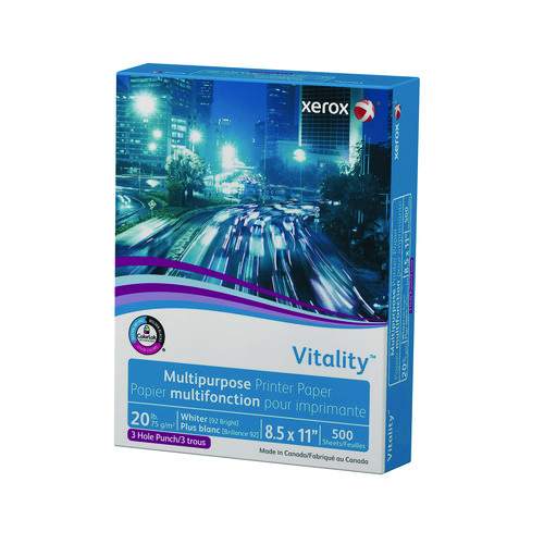 Picture of Vitality Multipurpose Print Paper, 92 Bright, 3-Hole, 20 lb Bond Weight, 8.5 x 11, 500 Sheets/Ream, 10 Reams/Carton