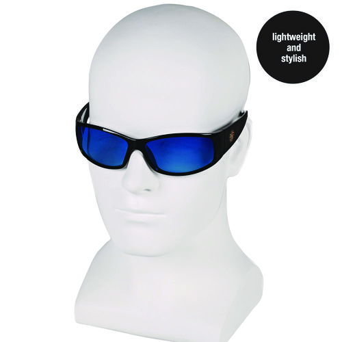 Picture of Elite Safety Glasses 3016314, Black Frame, Blue Mirror Polycarbonate Lens, 12/Carton