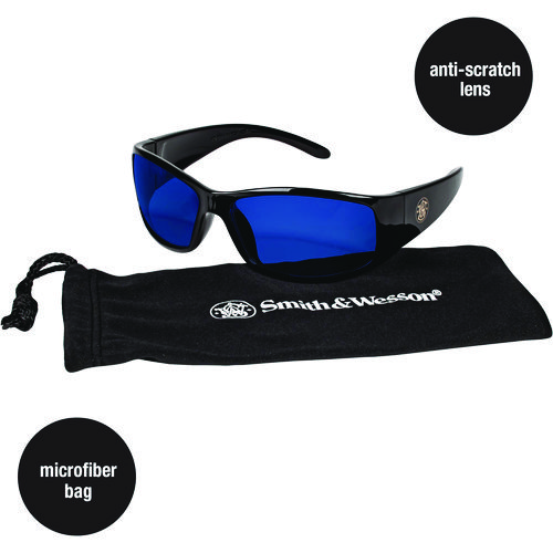 Picture of Elite Safety Glasses 3016314, Black Frame, Blue Mirror Polycarbonate Lens, 12/Carton