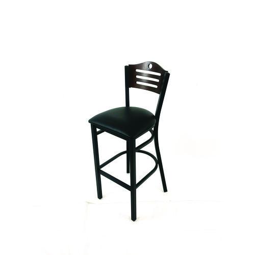 Picture of Eagle Series Barstool, Supports Up to 300 lb, 28.5" Seat Height, Black Seat, Dark Walnut Back, Black Base