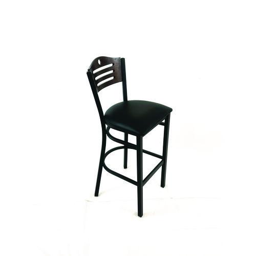 Picture of Eagle Series Barstool, Supports Up to 300 lb, 28.5" Seat Height, Black Seat, Dark Walnut Back, Black Base