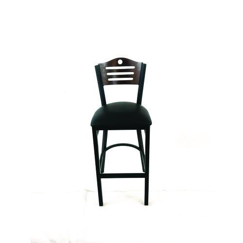 Picture of Eagle Series Barstool, Supports Up to 300 lb, 28.5" Seat Height, Black Seat, Dark Walnut Back, Black Base